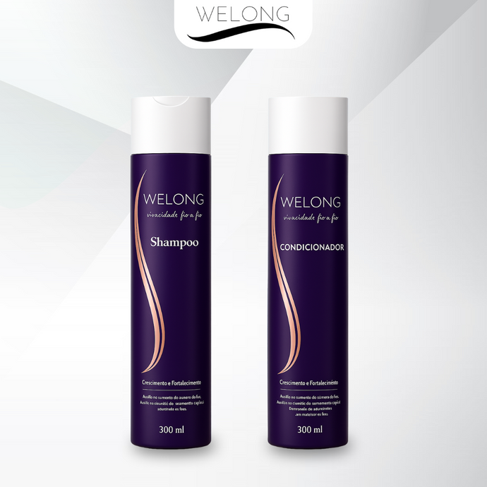 1 mês de tratamento Welong Hair com 1 Shampoo + 1 Condicionador Welong